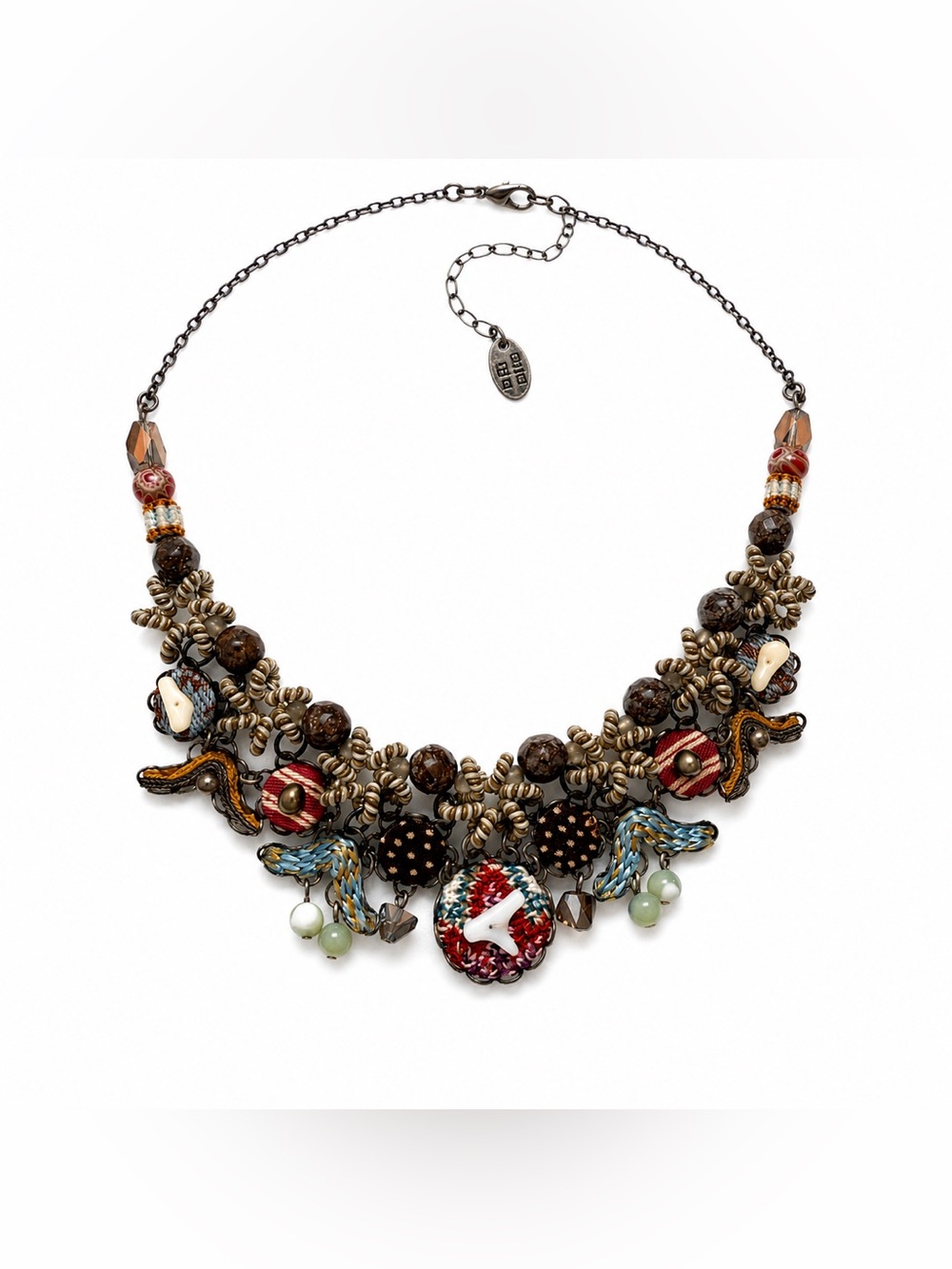 Ayala Bar Artisan Statement Necklace Mixed Media Beaded Charm Bib Adjustable